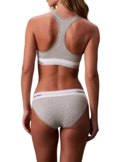Culotte en coton mélangé grise unie avec une ceinture blanche élastiquée