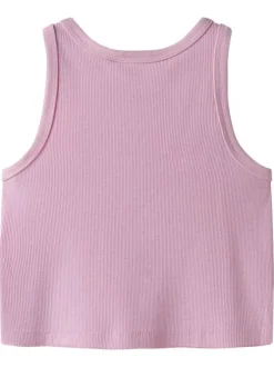 Débardeur en coton biologique rose en maille côtelée à coupe slim et à col rond