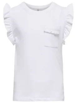 Débardeur en coton blanc uni coupe droite avec un col rond et poche poitrine