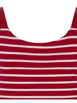 Débardeur en coton mélangé rouge rayé avec une coupe droite et un col rond