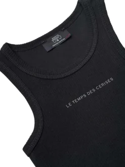 Débardeur en coton noir côtelé avec une coupe droite et un col rond