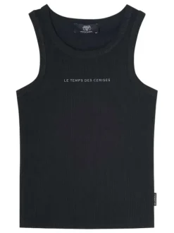 Débardeur en coton noir côtelé avec une coupe droite et un col rond