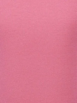 Débardeur en coton rose uni ajusté à col rond et ajouré à l'épaule
