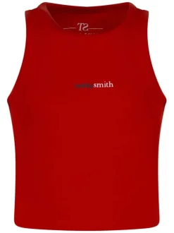 Débardeur en coton rouge en maille piquée avec une coupe ajustée et un col rond