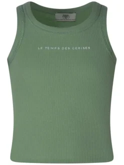 Débardeur en coton vert uni pourvu d'une coupe ajustée et d'un col rond