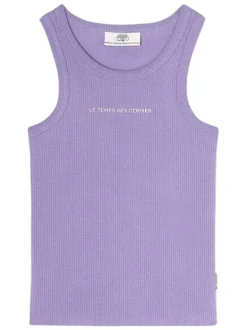 Débardeur en coton violet côtelé avec un col rond et une coupe droite