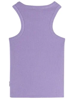 Débardeur en coton violet côtelé avec un col rond et une coupe droite