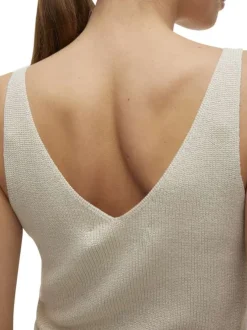 Débardeur beige sans manche à coupe droite pourvu d'un col v