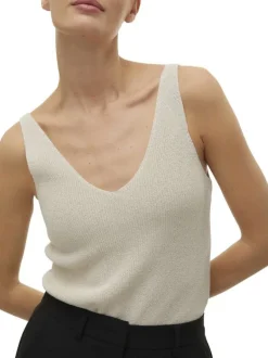 Débardeur beige sans manche à coupe droite pourvu d'un col v