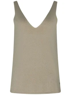Débardeur beige sans manche à coupe droite pourvu d'un col v