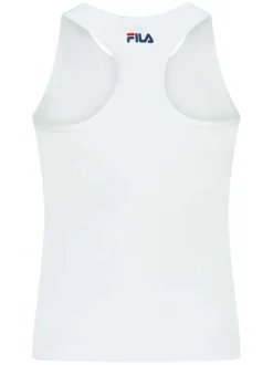 Débardeur blanc en coton uni avec logo floqué coupe droite col rond