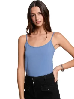 Débardeur bleu uni à coupe ajustée, col rond et à bretelles réglables
