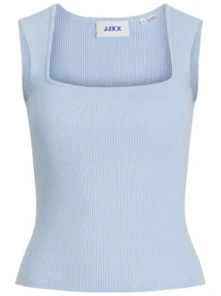 Débardeur bleu uni pourvu d'une coupe ajustée et d'un col carré