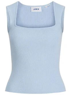 Débardeur bleu uni pourvu d'une coupe ajustée et d'un col carré