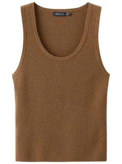 Débardeur court en coton et laine marron uni avec une coupe ajustée