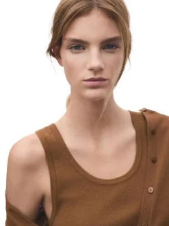 Débardeur court en coton et laine marron uni avec une coupe ajustée
