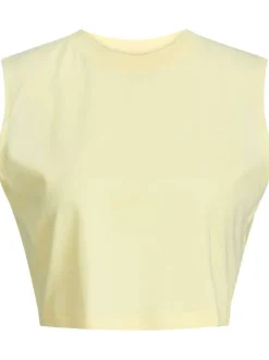 Débardeur cropped en coton biologique jaune uni avec un col rond