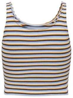 Débardeur cropped en coton blanc avec des rayures multicolores et un col rond