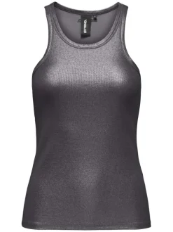 Débardeur en coton anthracite uni avec un col rond et une coupe droite