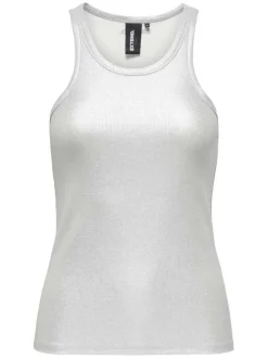Débardeur en coton argent uni avec une coupe droite et un col rond