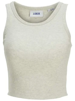Débardeur en coton beige chiné et côtelé avec une coupe crop top près du corps