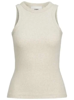 Débardeur en coton beige chiné et côtelé avec une coupe près du corps