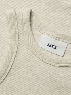 Débardeur en coton beige chiné et côtelé avec une coupe près du corps