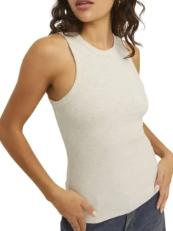 Débardeur en coton beige chiné et côtelé avec une coupe près du corps