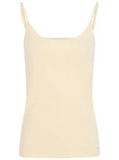 Débardeur en coton beige à coupe droite pourvu d'un col rond