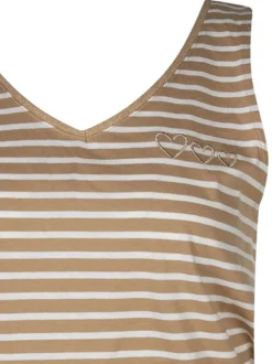 Débardeur en coton beige rayé avec un col v et une coupe droite