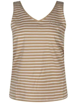 Débardeur en coton beige rayé avec un col v et une coupe droite