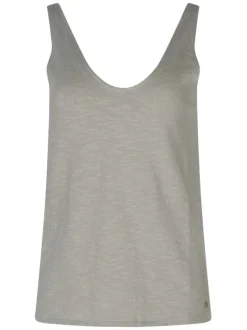 Débardeur en coton beige sans manche à coupe droite pourvu d'un col v