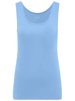 Débardeur en coton biologique bleu uni pourvu d'une coupe moulante