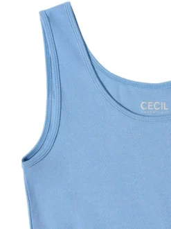 Débardeur en coton biologique bleu uni pourvu d'une coupe moulante