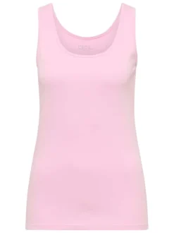 Débardeur en coton biologique rose unie avec une coupe moulante et un décolleté