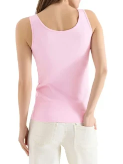 Débardeur en coton biologique rose unie avec une coupe moulante et un décolleté