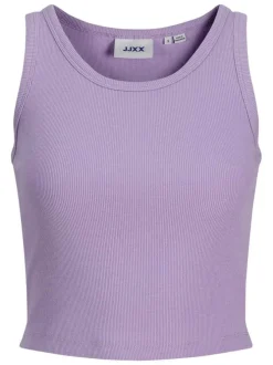 Débardeur en coton biologique violet sans manche pourvu d'un col rond