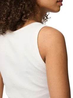 Débardeur en coton blanc en maille fine côtelée et à coupe près du corps