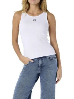 Débardeur en coton blanc uni avec une coupe droite et un col rond