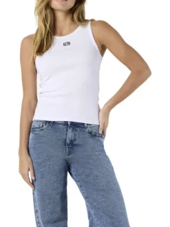 Débardeur en coton blanc uni avec une coupe droite et un col rond