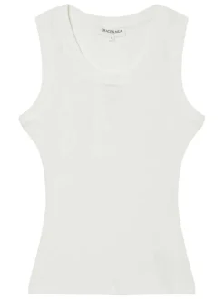 Débardeur en coton blanc uni avec une coupe moulante et un col rond