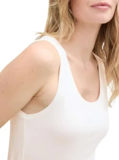 Débardeur en coton blanc uni à coupe près du corps et à col décolleté rond