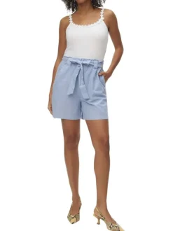 Débardeur en coton blanc uni pourvu de finitions avec des détails en fleurs