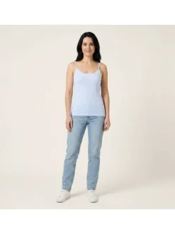 Débardeur en coton bleu ciel uni à coupe ajustée et à bretelles fines réglables