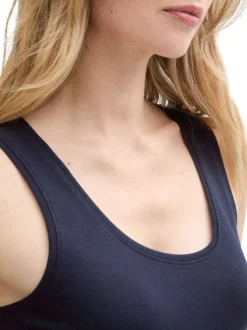 Débardeur en coton bleu marine uni à coupe près du corps et à col décolleté rond