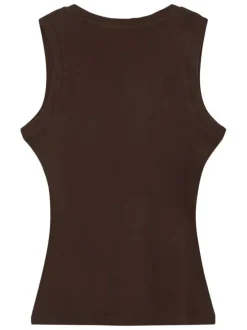 Débardeur en coton chocolat uni avec une coupe moulante et un col rond