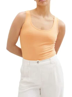 Débardeur en coton corail uni avec une coupe droite et un col rond