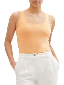 Débardeur en coton corail uni avec une coupe droite et un col rond