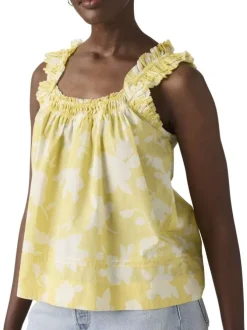 Débardeur en coton jaune floral avec une coupe ample et un col rond