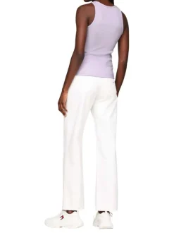 Débardeur en coton lilas uni coupe droite avec un col rond et logo poitrine